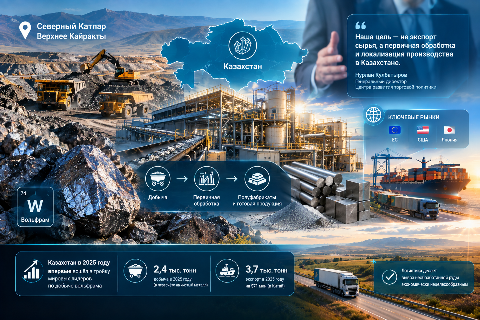 Kazakhstan dismissed concerns about exporting tungsten as cheap raw material