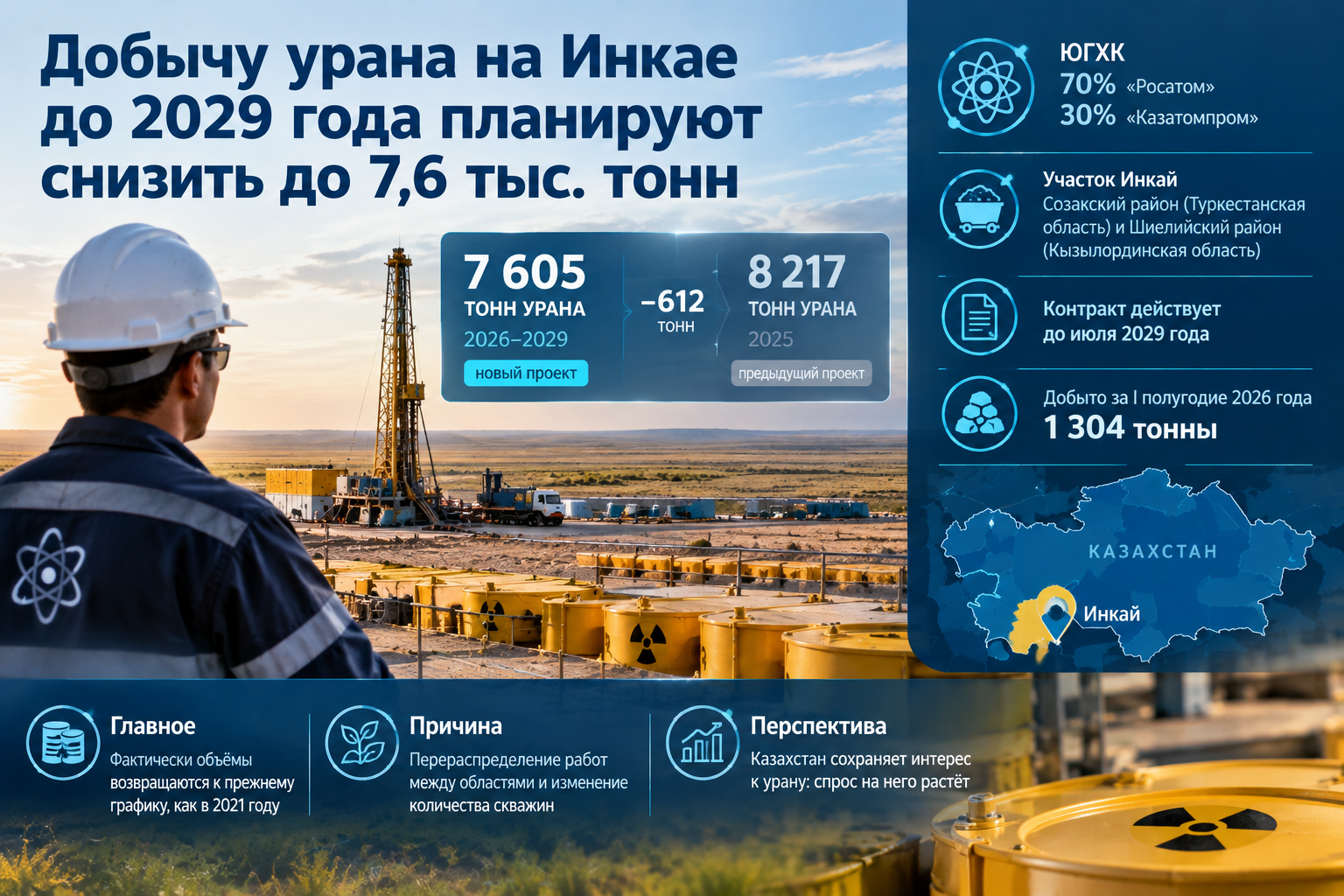 Инкайдағы уран өндіруді 2029 жылға дейін 7,6 мың тоннаға дейін төмендету жоспарлануда