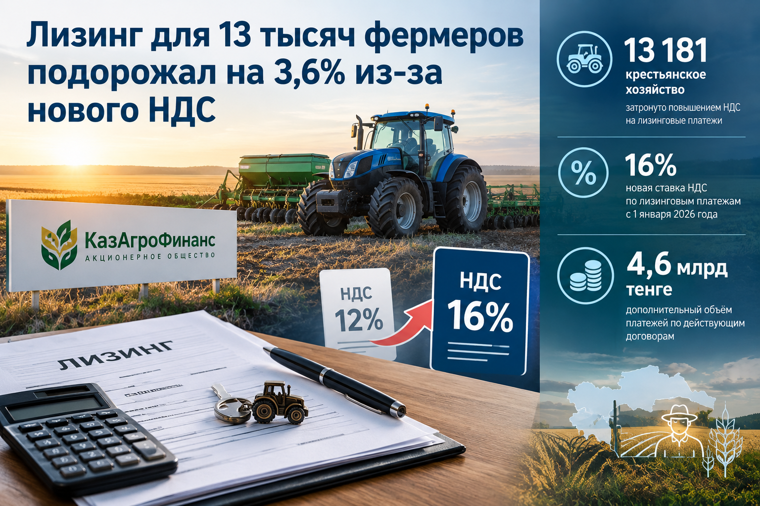13 мың фермерге арналған лизинг жаңа ҚҚС салдарынан 3,6%-ға қымбаттады