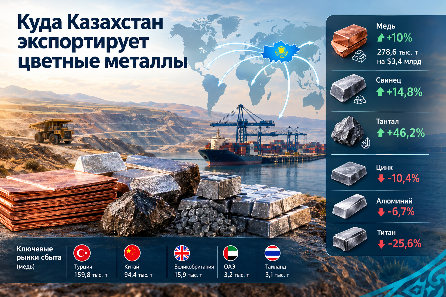 Қазақстан түсті металдарды қайда экспорттайды