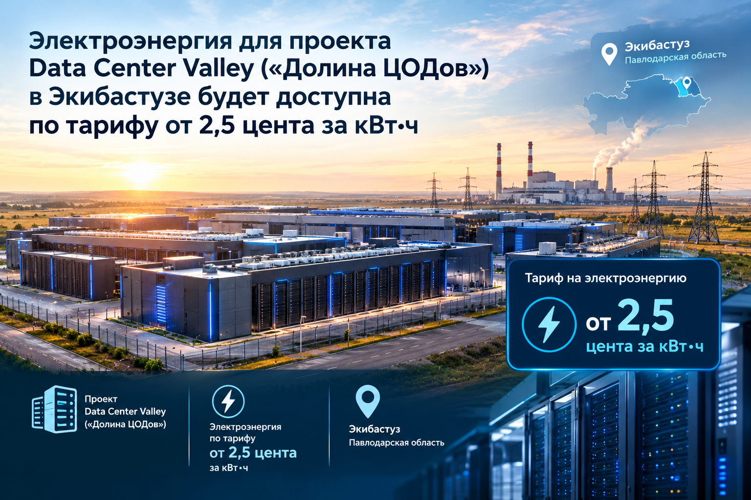 Electricity tariff for the Data Center Valley in Ekibastuz - from 2.5 cents per kWh