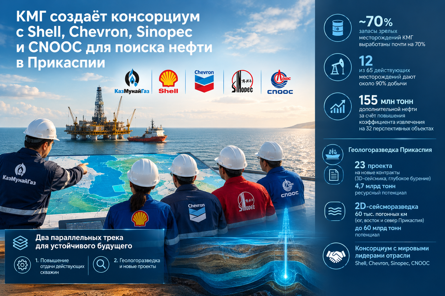 KazMunayGas creates consortium with Shell, Chevron, Sinopec and CNOOC for oil exploration in the Caspian region