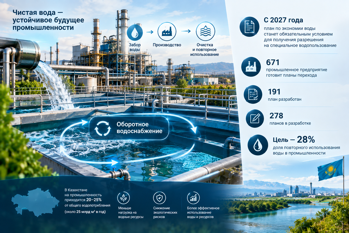 Промышленность Казахстана обяжут переходить на оборотное водоснабжение