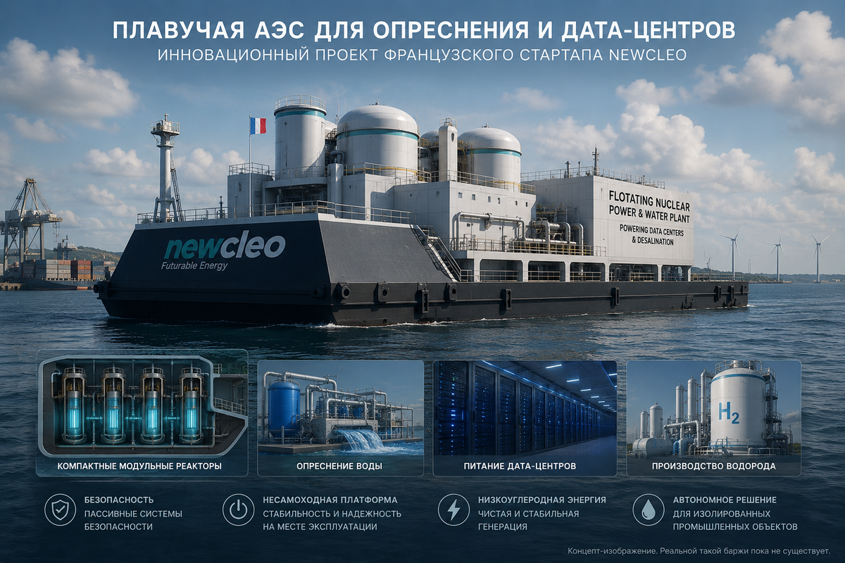 Во Франции спроектируют плавучую АЭС для опреснения и дата-центров
