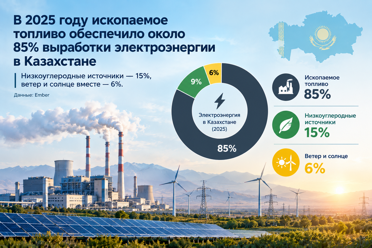 Ископаемое топливо даёт 85% электроэнергии в Казахстане, показывают данные Ember