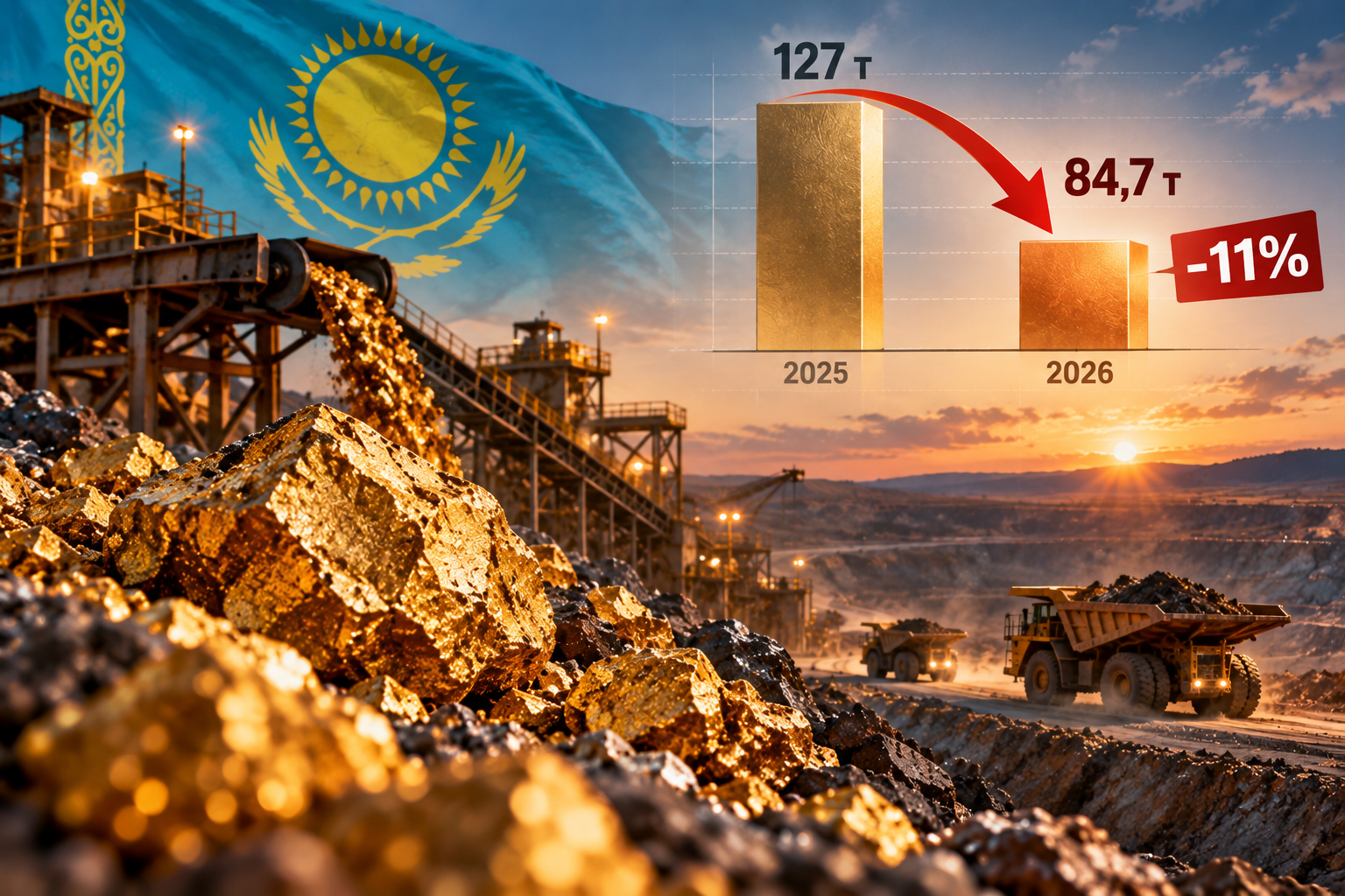 Выпуск золота в Казахстане за девять месяцев снизился на 11%