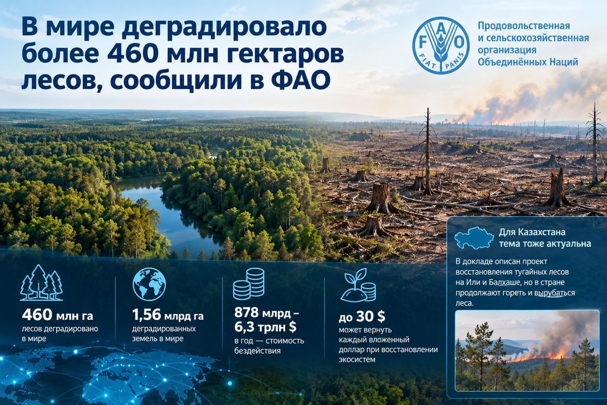 В мире деградировало более 460 млн гектаров лесов, сообщили в ФАО