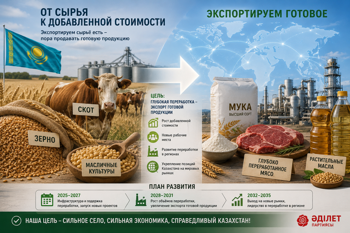 Меньше сырья, больше переработки — аграрная ставка «Әділет»
