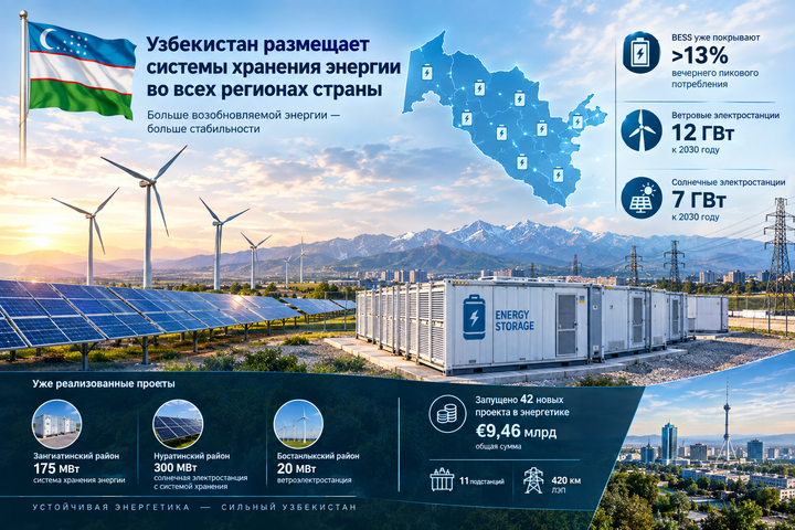Системы хранения энергии разместят во всех регионах Узбекистана