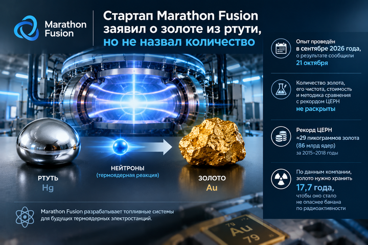 Стартап Marathon Fusion заявил о золоте из ртути, но не назвал количество