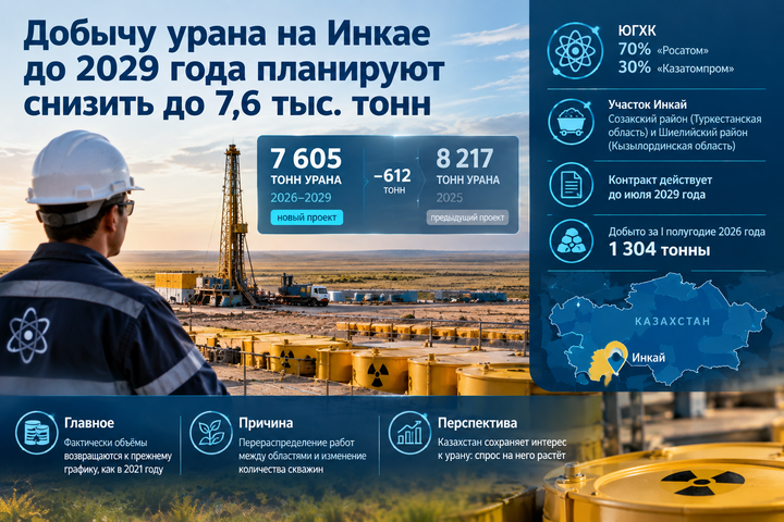 Добычу урана на Инкае до 2029 года планируют снизить до 7,6 тыс. тонн