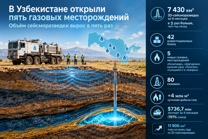 Объём сейсморазведки в Узбекистане вырос в пять раз- нашли пять газовых месторождений